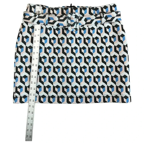 Fate Belted Mini Skirt Geometric Pattern Blue Black Pink Size Large Quilted - Picture 4 of 8